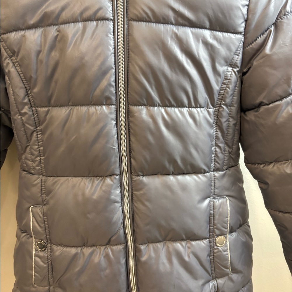 Michael Kors Kids Silver Puffer Jacket with Faux Fur Hood - Picture 14 of 14